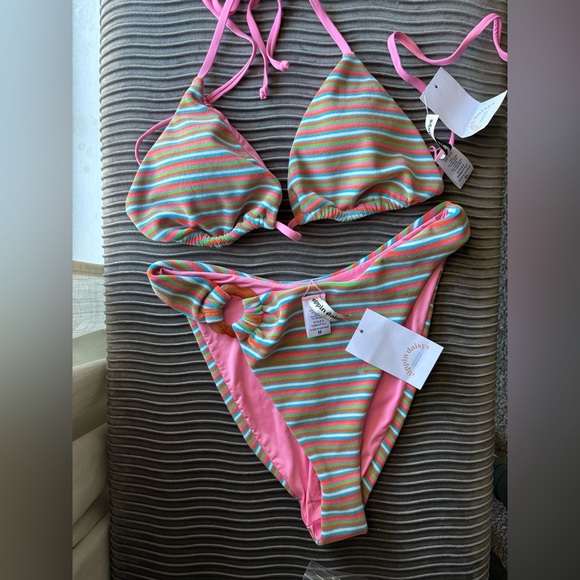 NWT Dippin Daisy’s watermelon palm stripe terry swim bikini set - Picture 4 of 8